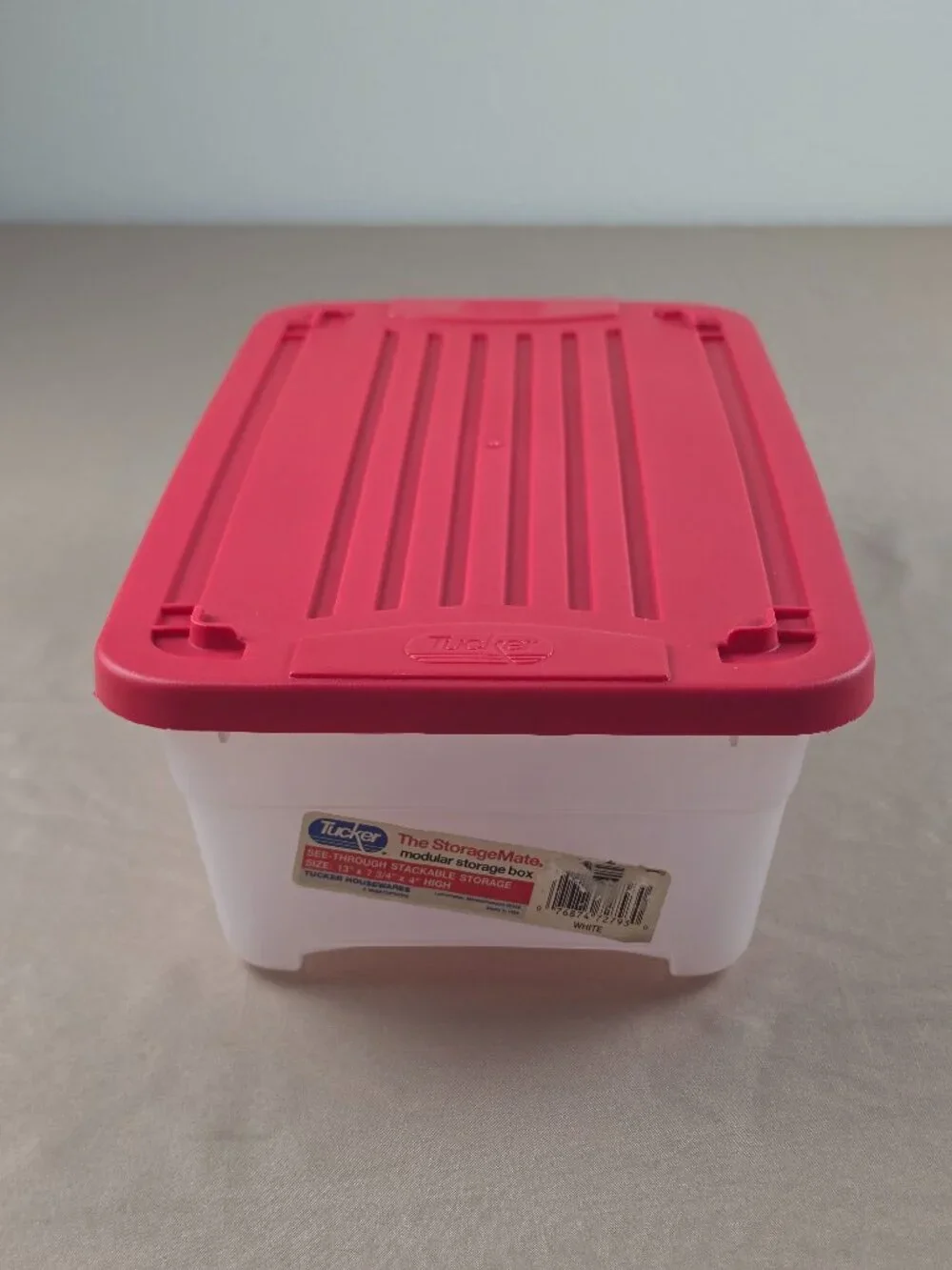 Vtg Plastic Container Storage Shoe Box Size Tucker Brand Pinkish Red Snap On Lid